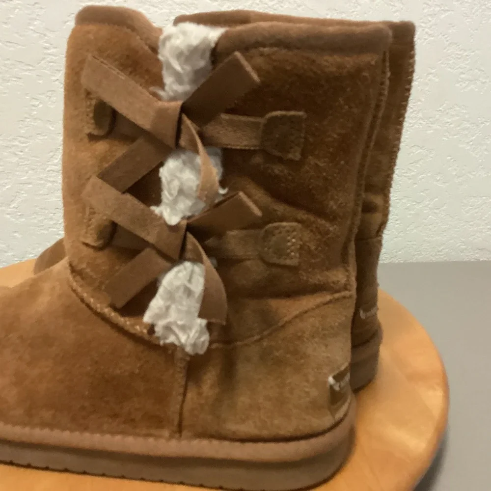 Koolaburra by UGG Victoria‎ Chestnut Suede Bow Boots Kids Size 4 101233K